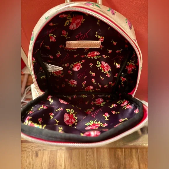 Betsey Johnson Cream Floral Heart Mini Backpack - Picture 6 of 8